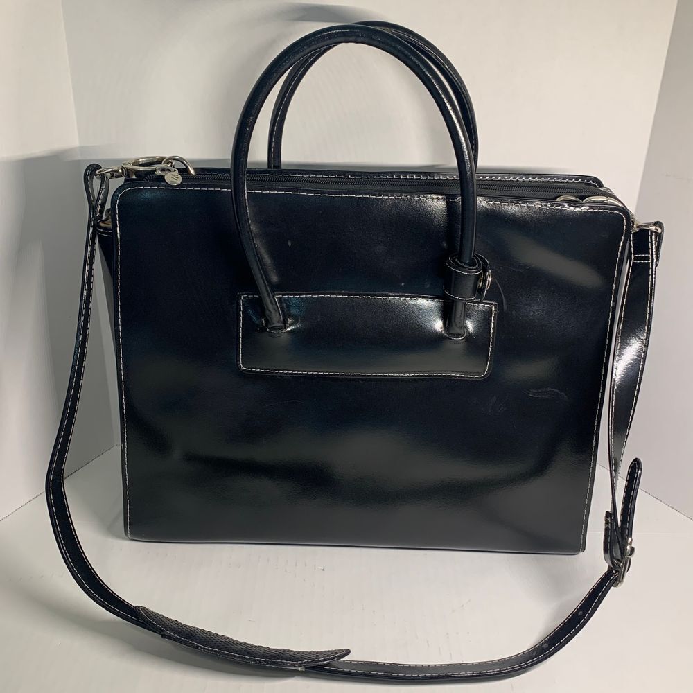 McKlein USA Lake Forest Black Top Grain Cowhide Leather Women's Laptop Briefcase